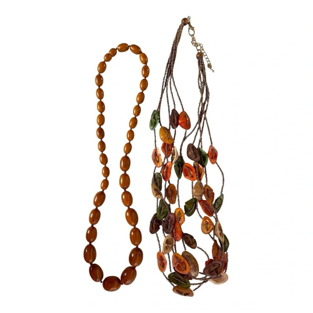 Multilayer Colorful Dyed Oval Natural Materials Boho Necklace - Picture 8 of 11